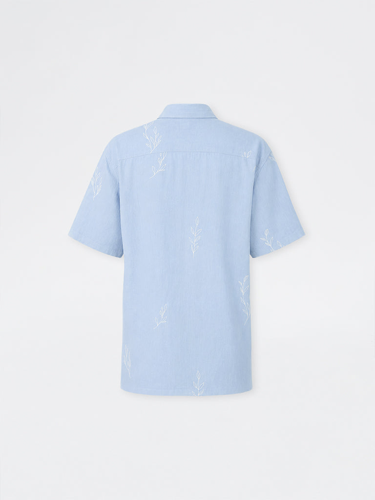 Ascot Light Blue Botanical Printed Relaxed-Fit Shirt