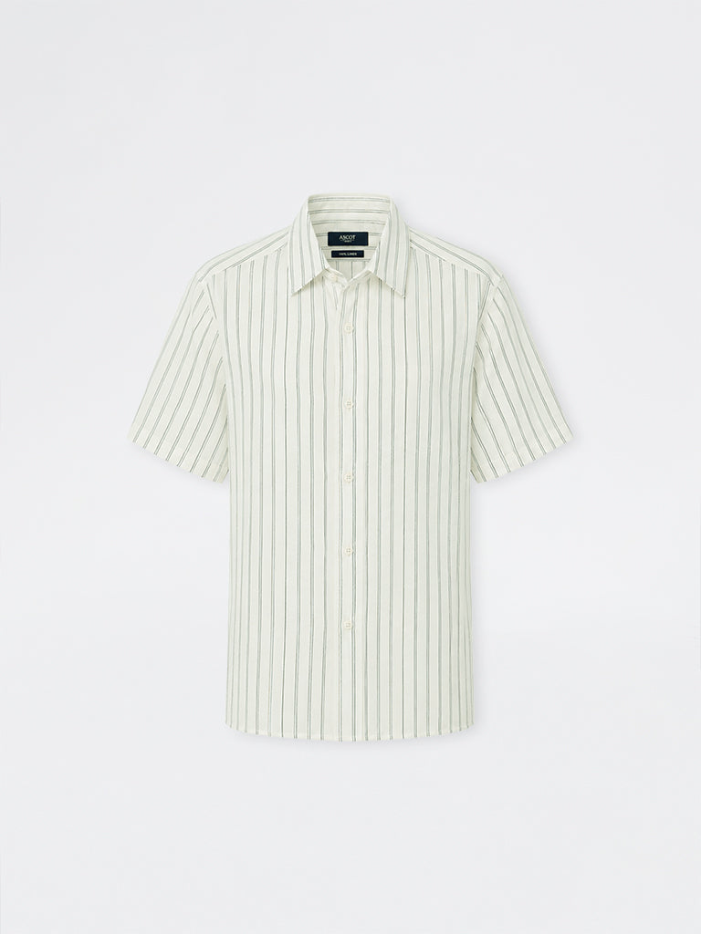Ascot Off-White Striped Relaxed-Fit Linen-Blend Shirt