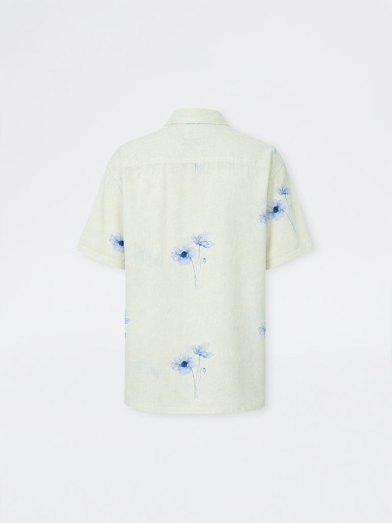 Ascot Off-White Floral Printed Relaxed-Fit Linen-Blend Shirt
