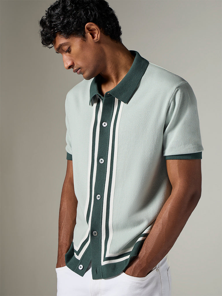 Ascot Light Sage Striped Relaxed-Fit Shirt