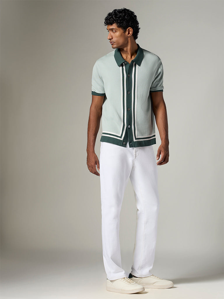Ascot Light Sage Striped Relaxed-Fit Shirt