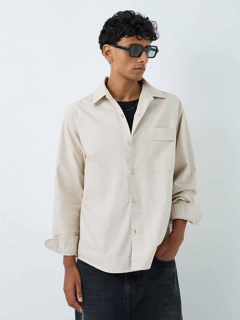Nuon Off-White Solid Cotton Shirt