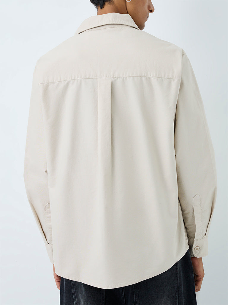 Nuon Off-White Solid Cotton Shirt