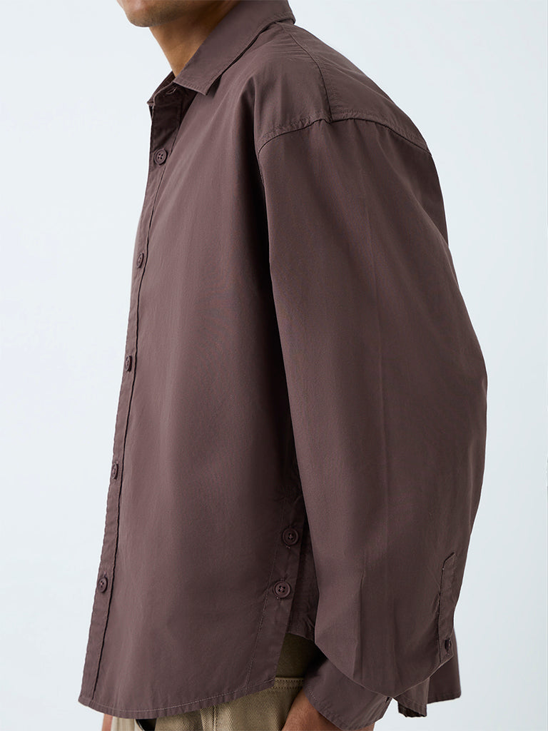 Nuon Brown Relaxed-Fit Cotton Shirt