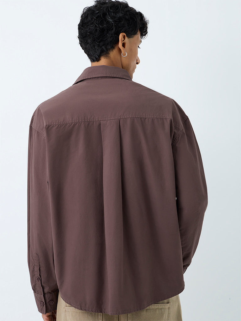 Nuon Brown Relaxed-Fit Cotton Shirt