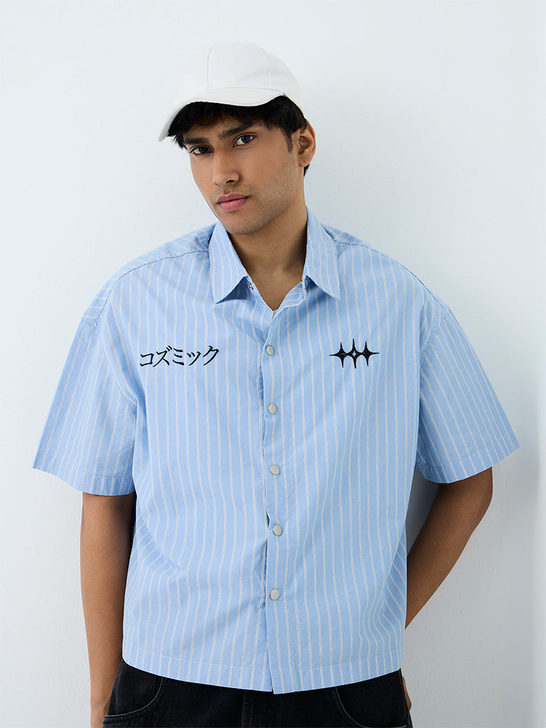 Nuon Brown Striped Boxy-Fit Cotton Shirt