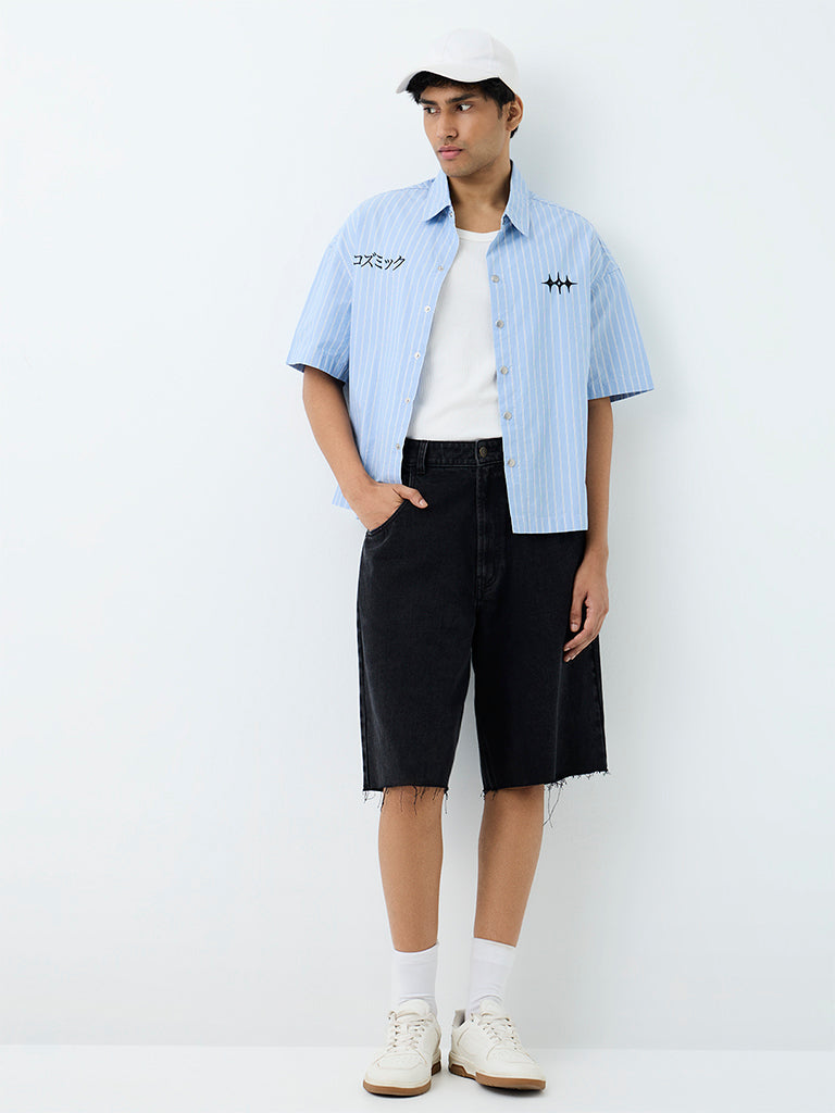 Nuon Brown Striped Boxy-Fit Cotton Shirt