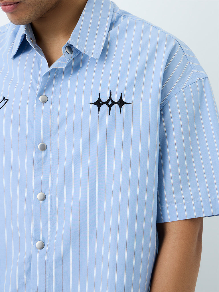 Nuon Brown Striped Boxy-Fit Cotton Shirt
