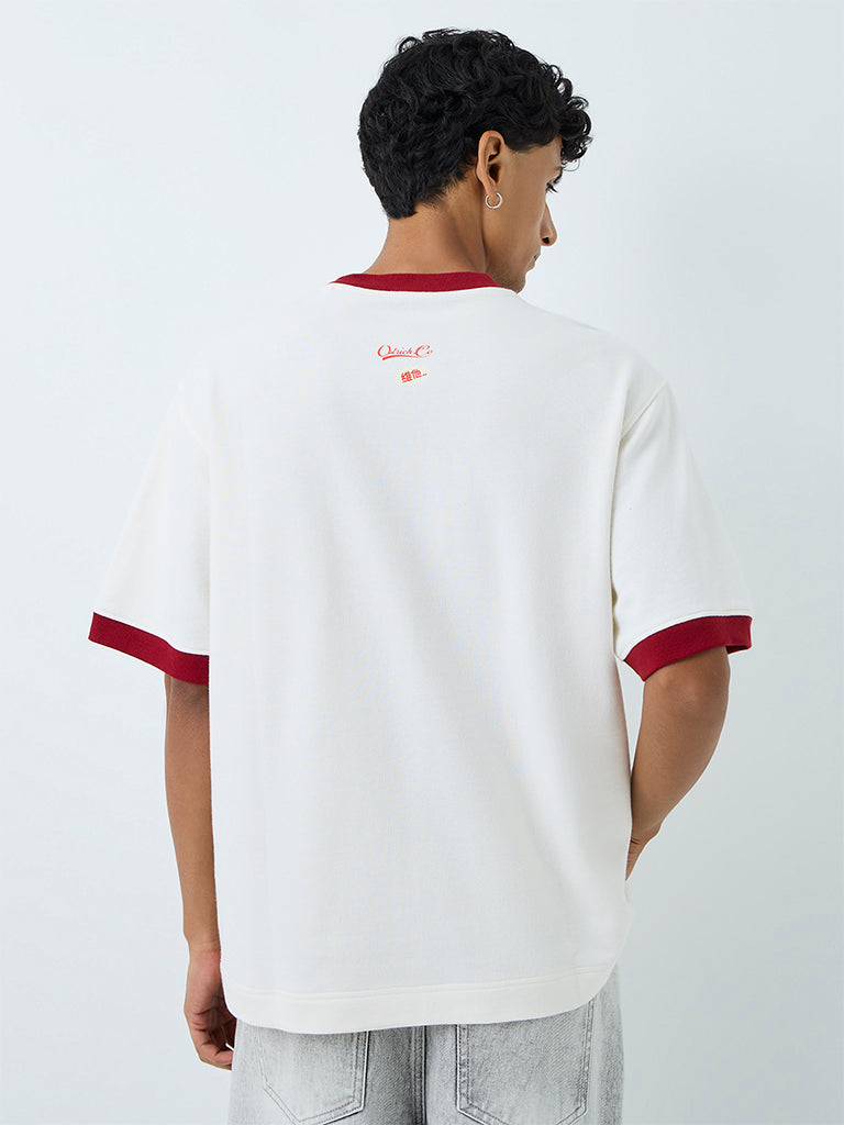 Nuon White Graphic Printed Relaxed-Fit Cotton T-Shirt