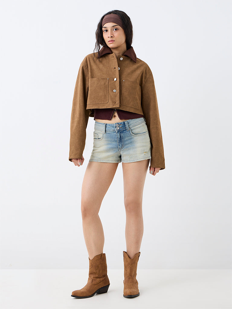 Nuon Tan Cropped Suede Jacket