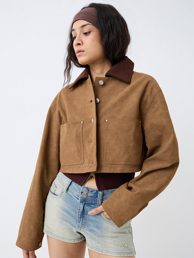 Nuon Tan Cropped Suede Jacket