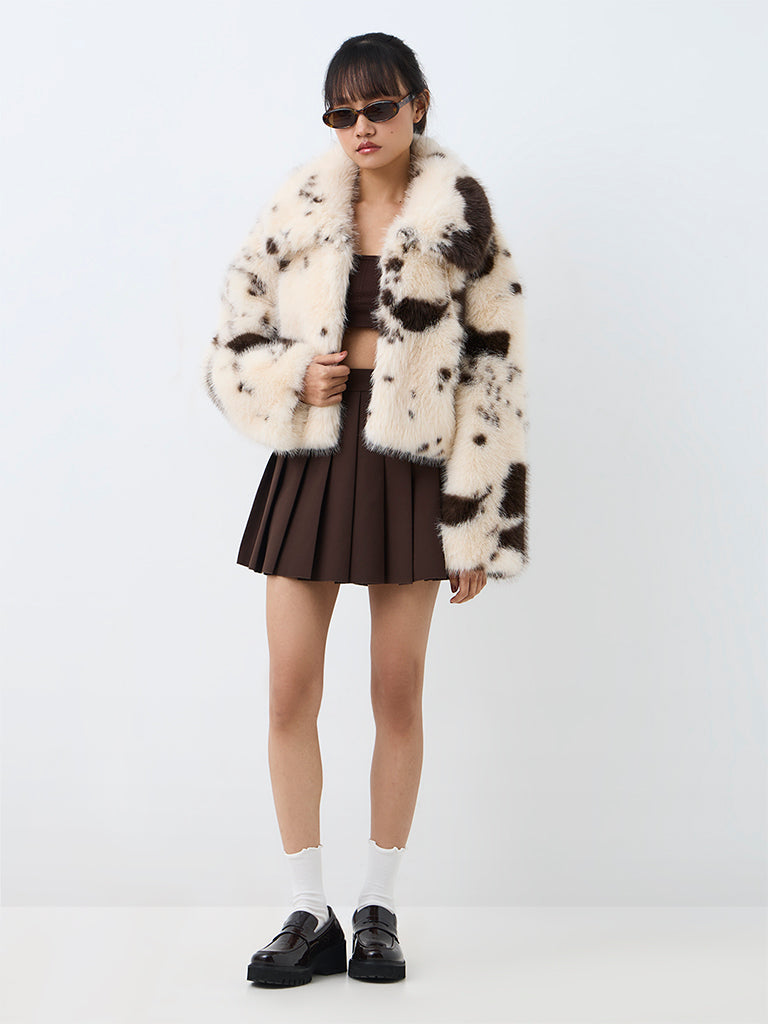 Nuon Off-White Animal Printed Faux Fur Jacket
