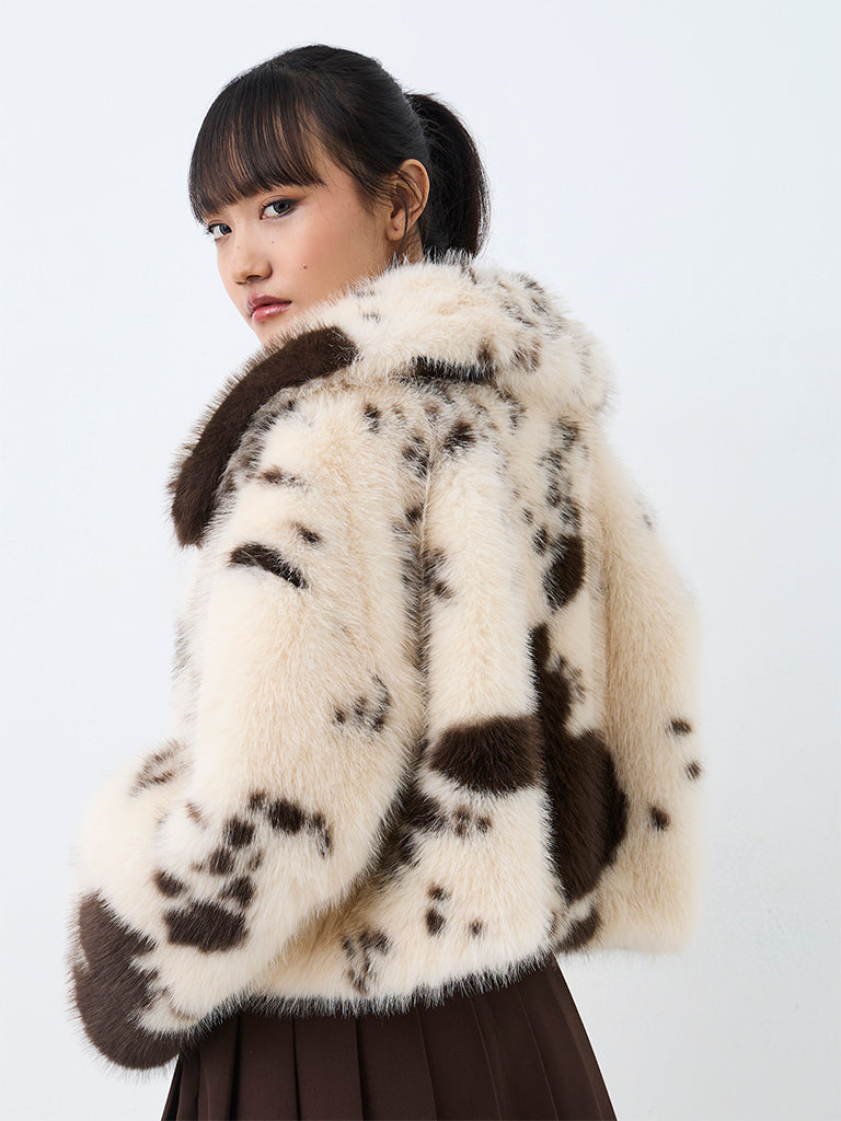 Nuon Off-White Animal Printed Faux Fur Jacket