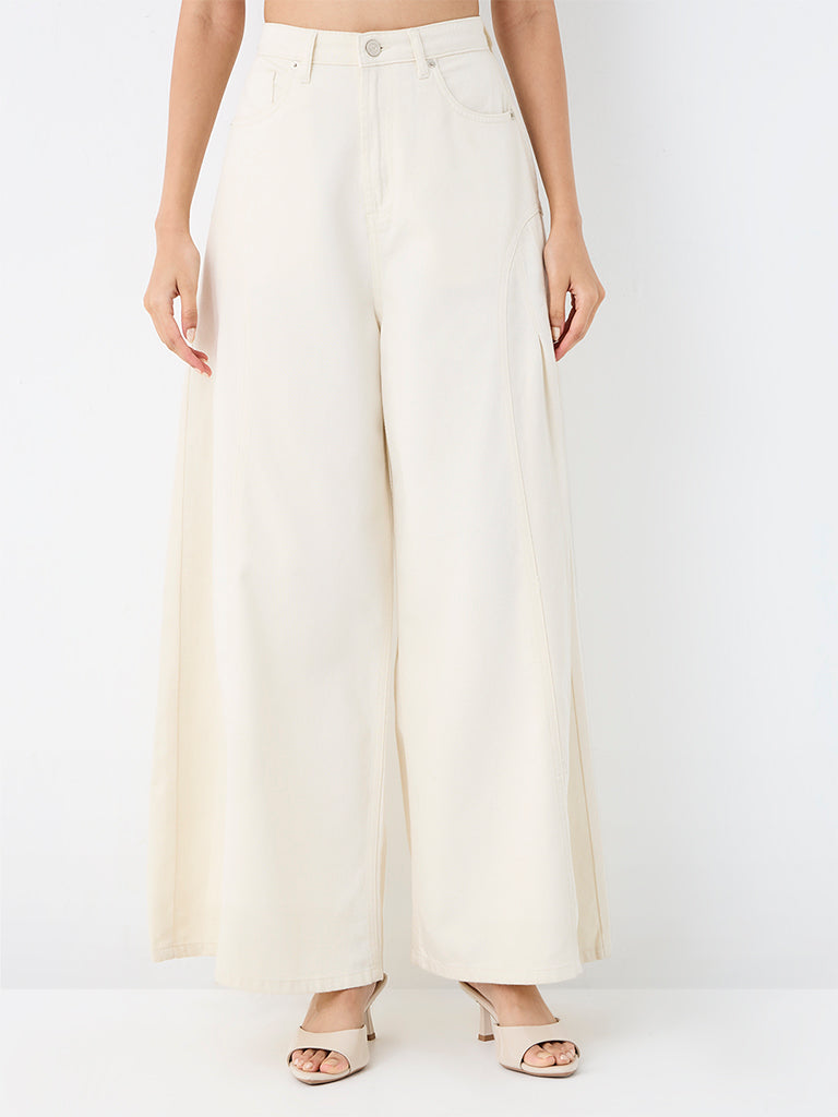 LOV Off-White Wide-Leg High-Rise Jeans