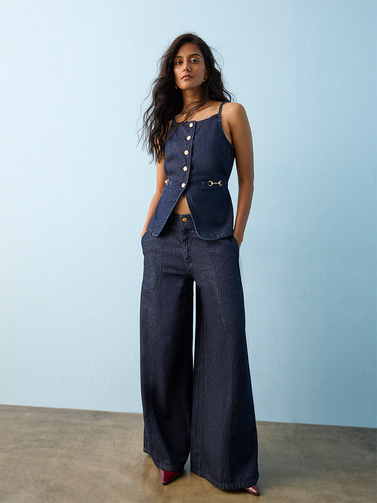 LOV Dark Blue Flared High-Rise Jeans
