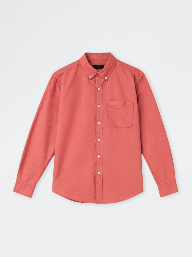 WES Casuals Coral Solid Relaxed-Fit Cotton Shirt