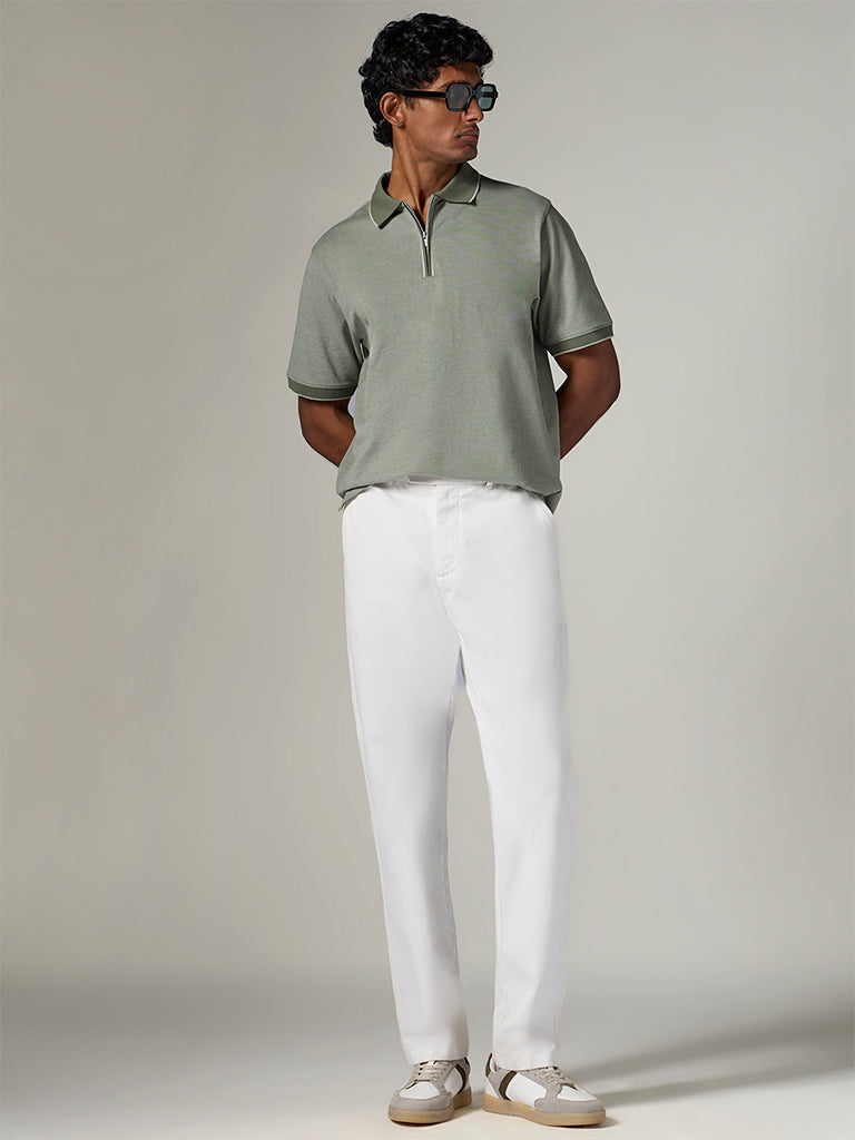 WES Casuals Sage Relaxed-Fit Cotton-Blend Quarter-Zip Polo T-Shirt