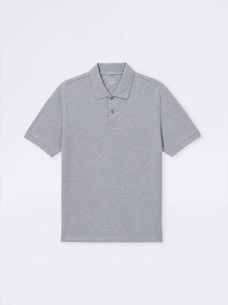 WES Casuals Grey Melange Relaxed-Fit Cotton-Blend Polo T-Shirt