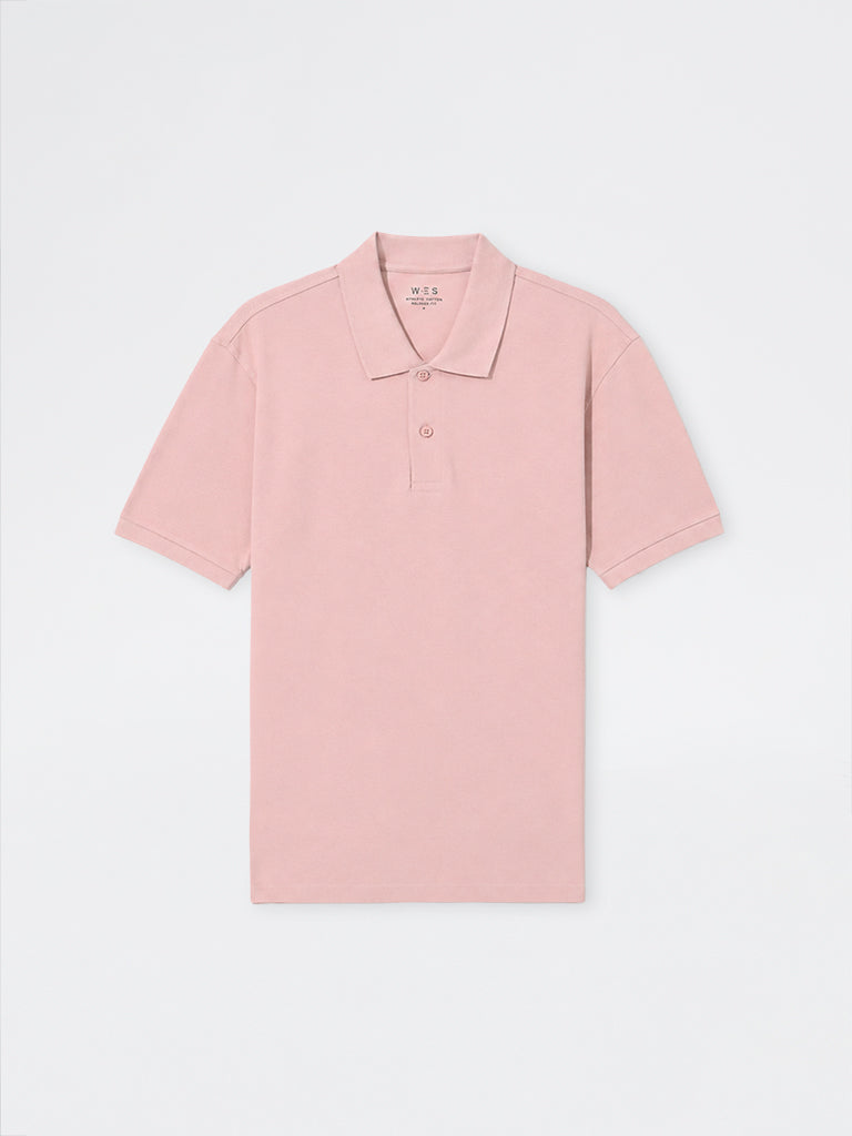 WES Casuals Light Pink Relaxed-Fit Cotton-Blend Polo T-Shirt