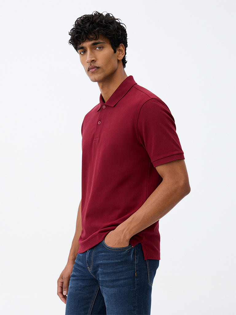 WES Casuals Red Relaxed-Fit Cotton-Blend Polo T-Shirt