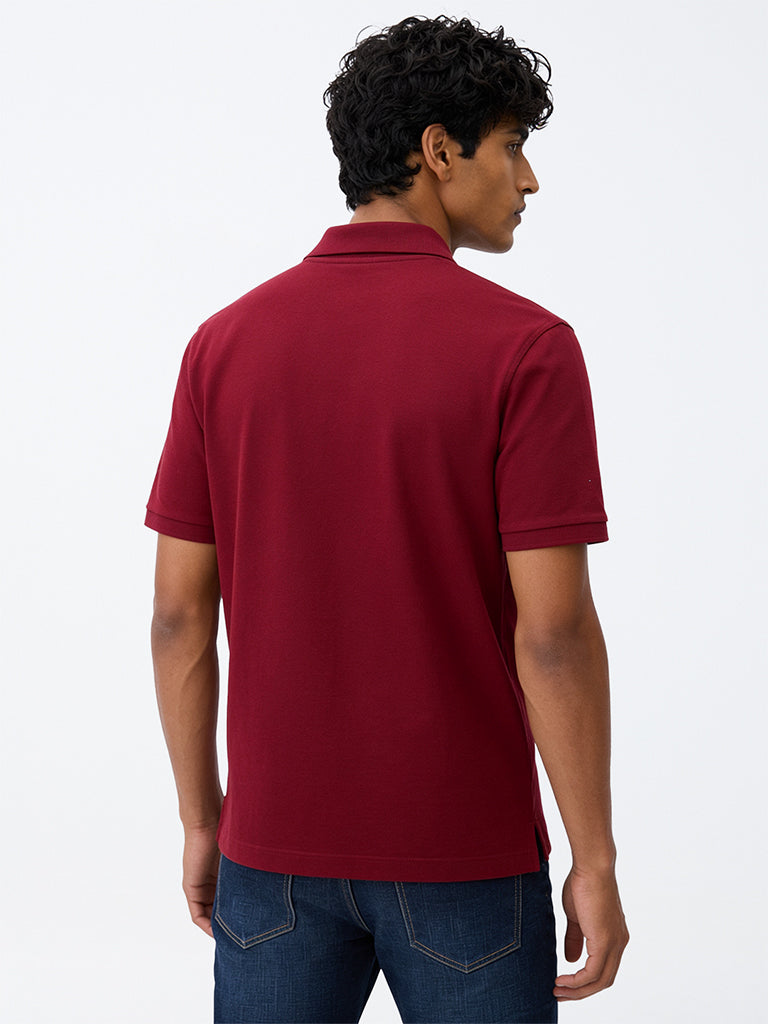 WES Casuals Red Relaxed-Fit Cotton-Blend Polo T-Shirt