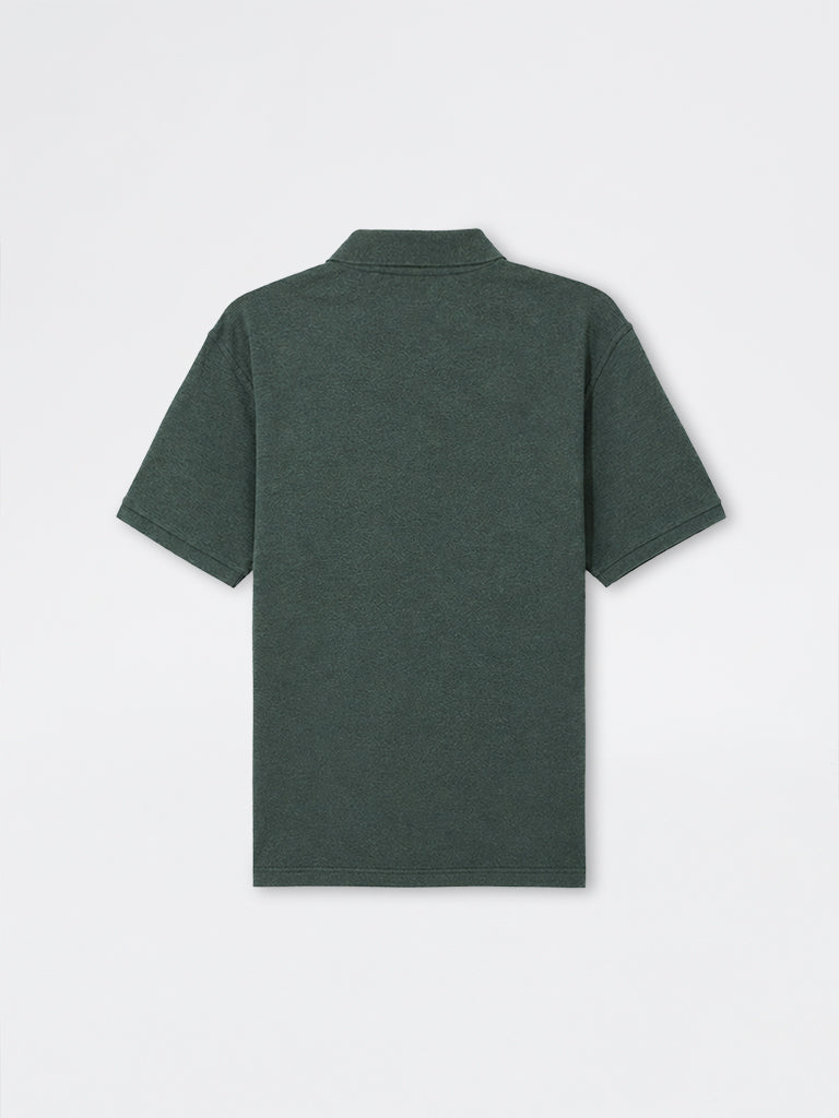 WES Casuals Dark Green Melange Relaxed-Fit Cotton-Blend Polo T-Shirt
