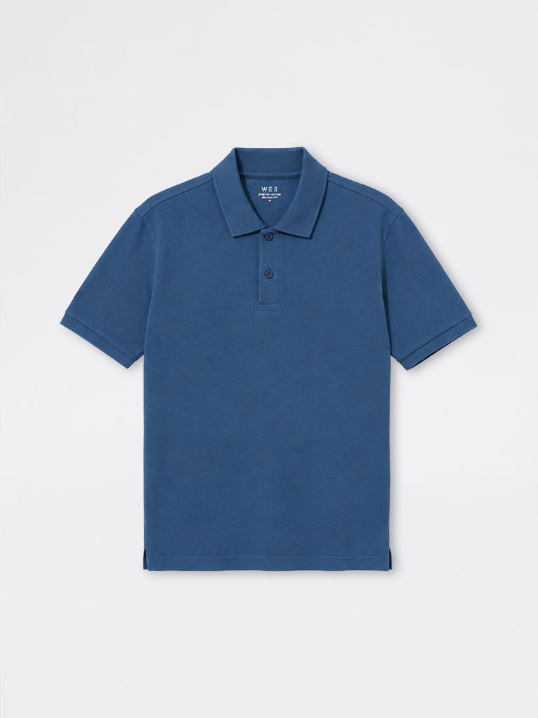 WES Casuals Blue Relaxed-Fit Cotton-Blend Polo T-Shirt