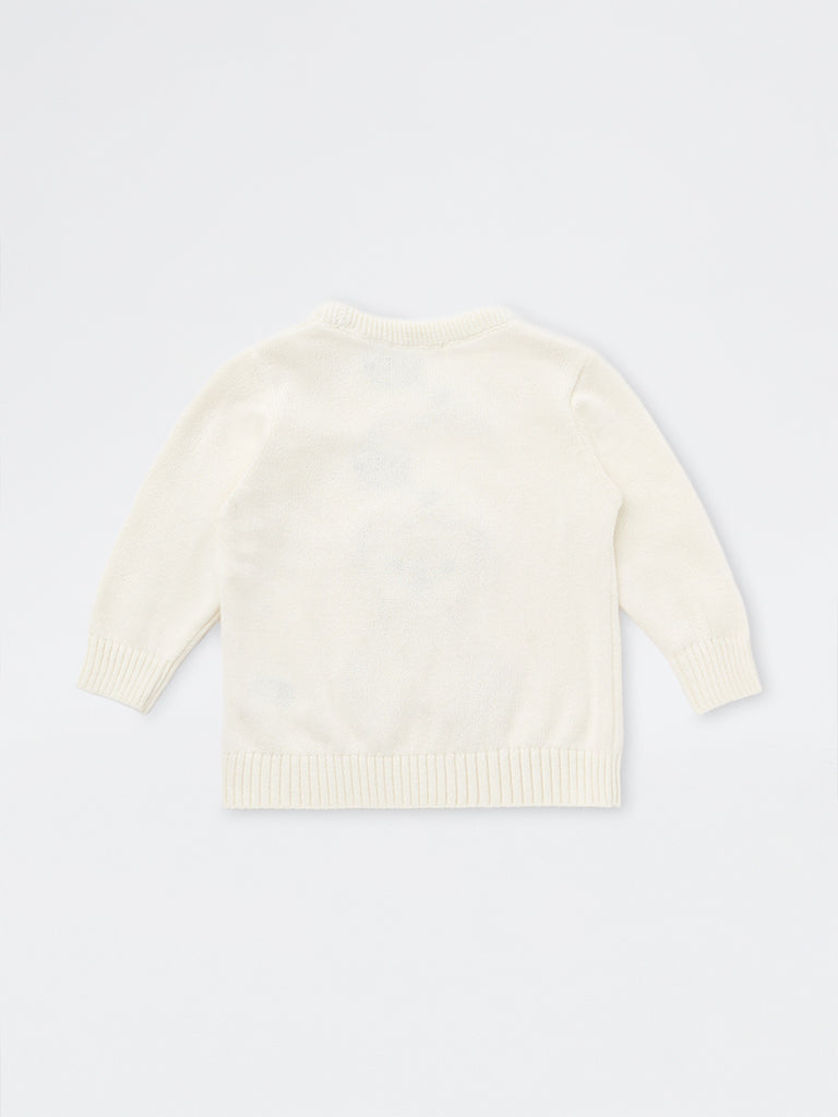 HOP Baby Boys Off-White Teddy Design Knitted Cotton Sweater