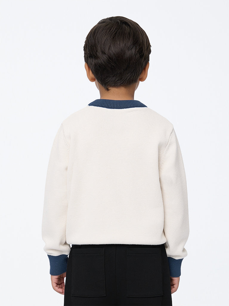 HOP Kids Boys Off-White Dog Embroidered Cotton-Blend Sweater