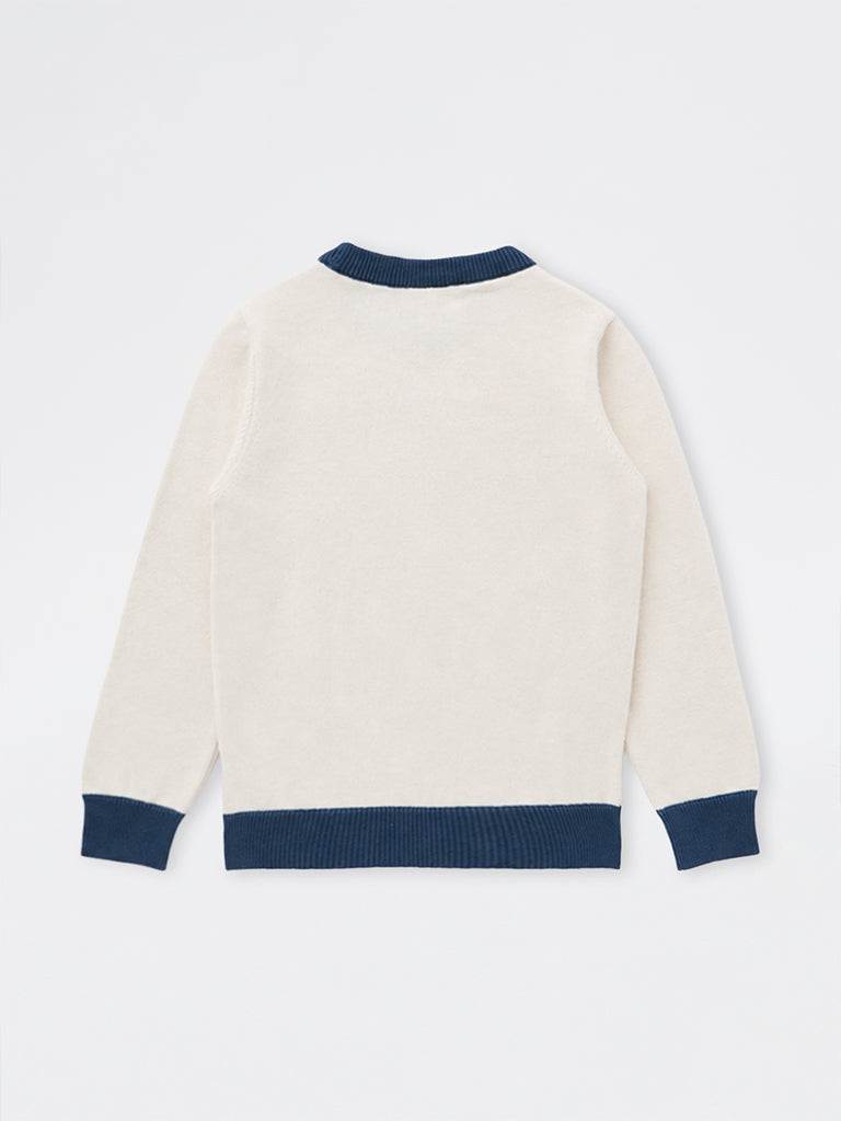 HOP Kids Boys Off-White Dog Embroidered Cotton-Blend Sweater