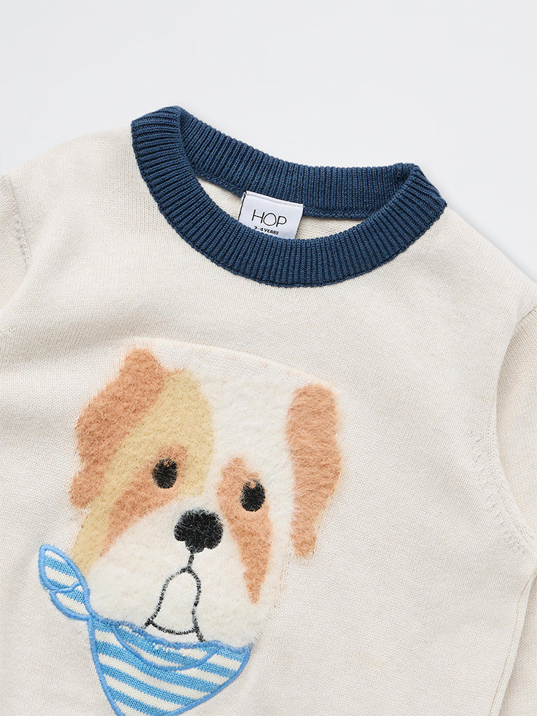 HOP Kids Boys Off-White Dog Embroidered Cotton-Blend Sweater