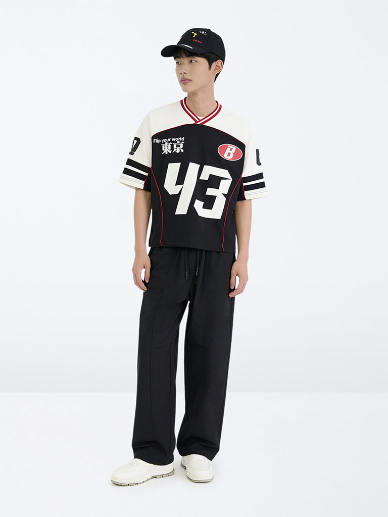 Y&F Kids Boys Black Cargo-Style Mid-Rise Pants
