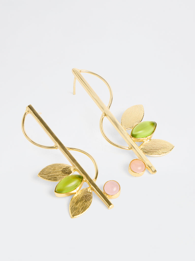 Westside Accessories Gold Leaf Design Statement Earrings