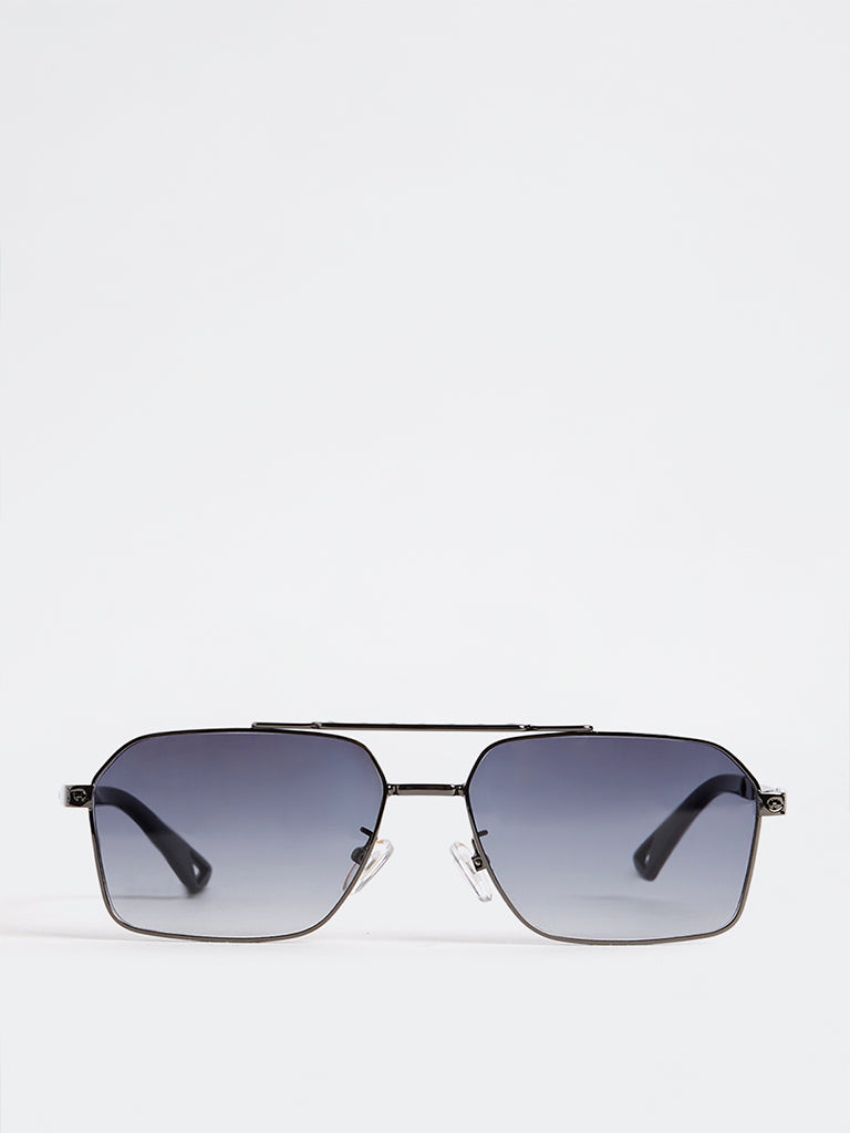 Nuon Black Geometric Metal Frame Sunglasses - Comes with a Pouch and Cleaning Cloth
