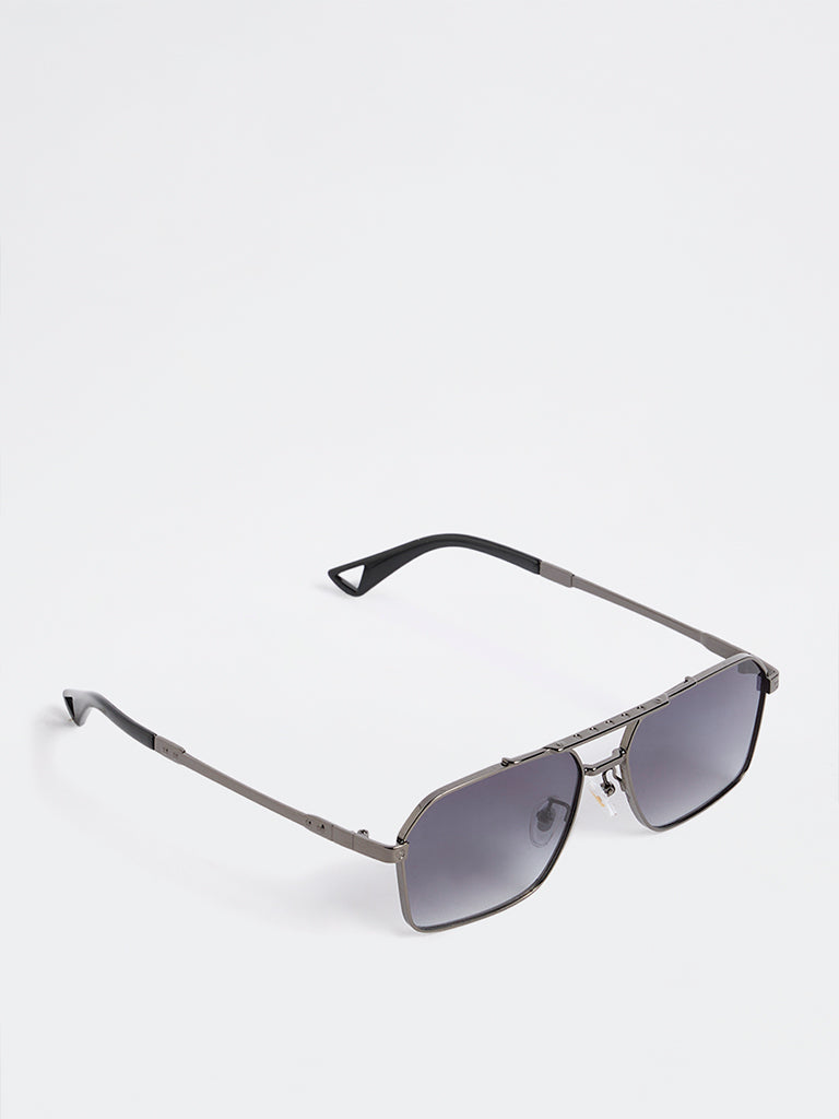 Nuon Black Geometric Metal Frame Sunglasses - Comes with a Pouch and Cleaning Cloth