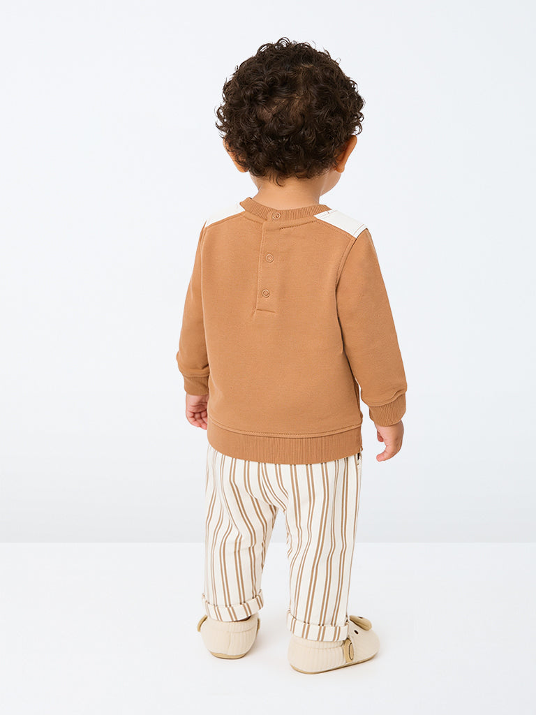 HOP Baby Boys Light Brown Dog Embroidered Cotton-Blend Sweatshirt and Pants