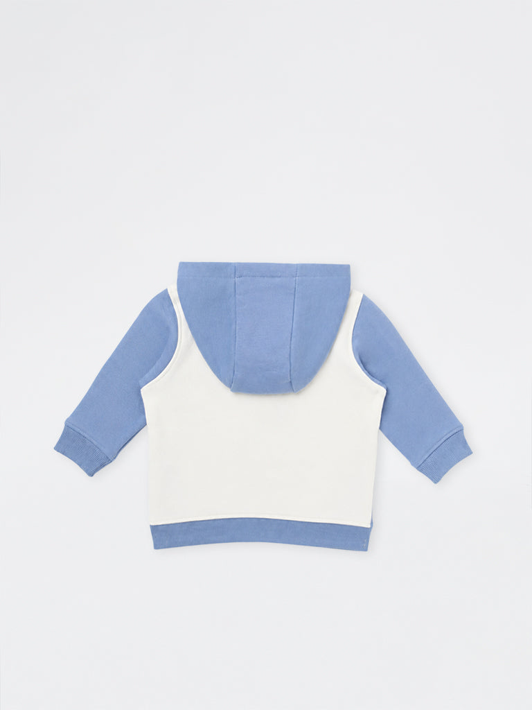 HOP Baby Boys Dusty Blue Colour-Blocked Cotton-Blend Sweatshirt