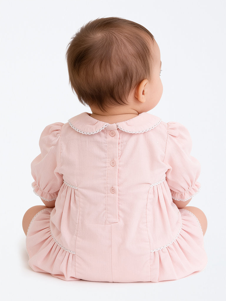 HOP Baby Girls Pink Floral-Embroidered Cotton A-Line Dress