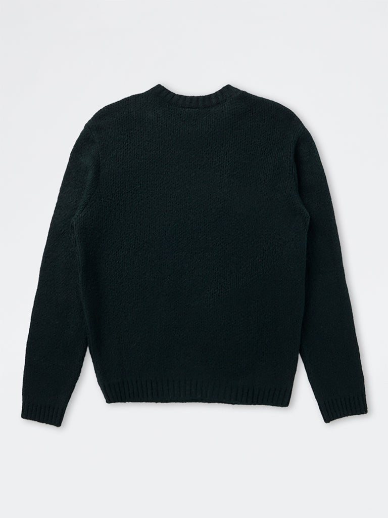 Boys Black Text Embroidered Knitted Sweater