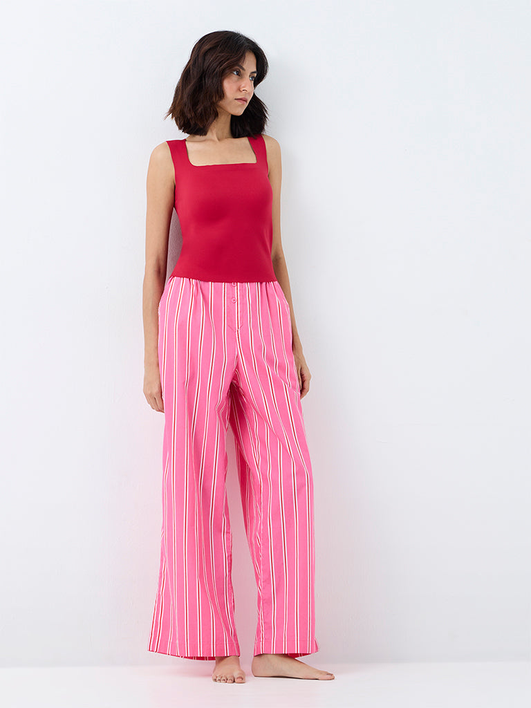 Superstar Red Self-Striped Padded Tank Top