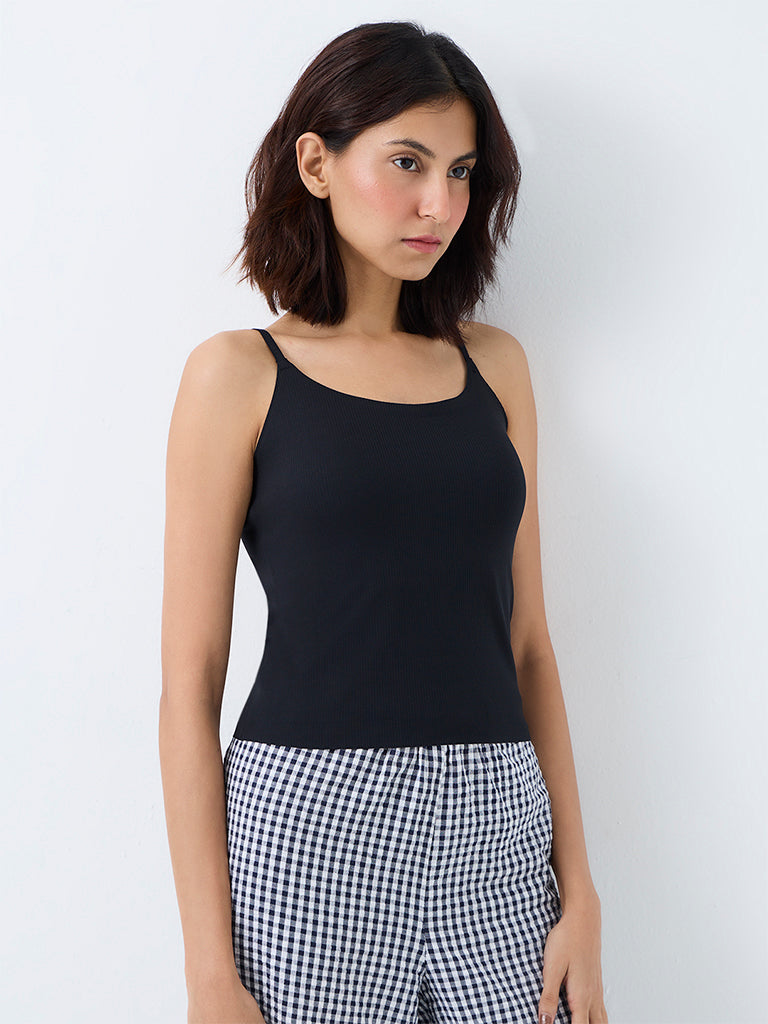 Superstar Black Ribbed-Textured Padded Camisole