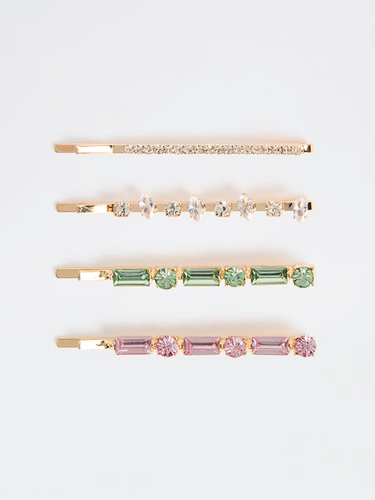 Westside Accessories Multicolour Stone Fancy Hair Clips - Pack of 4
