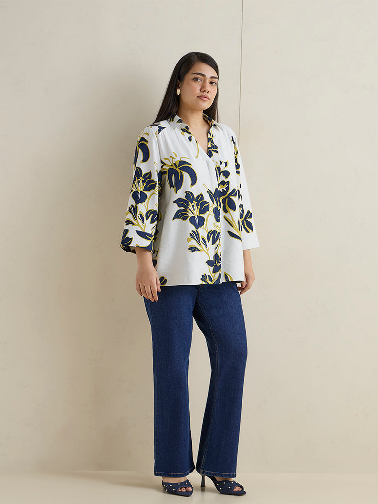 Gia White Floral Printed Cotton Shirt