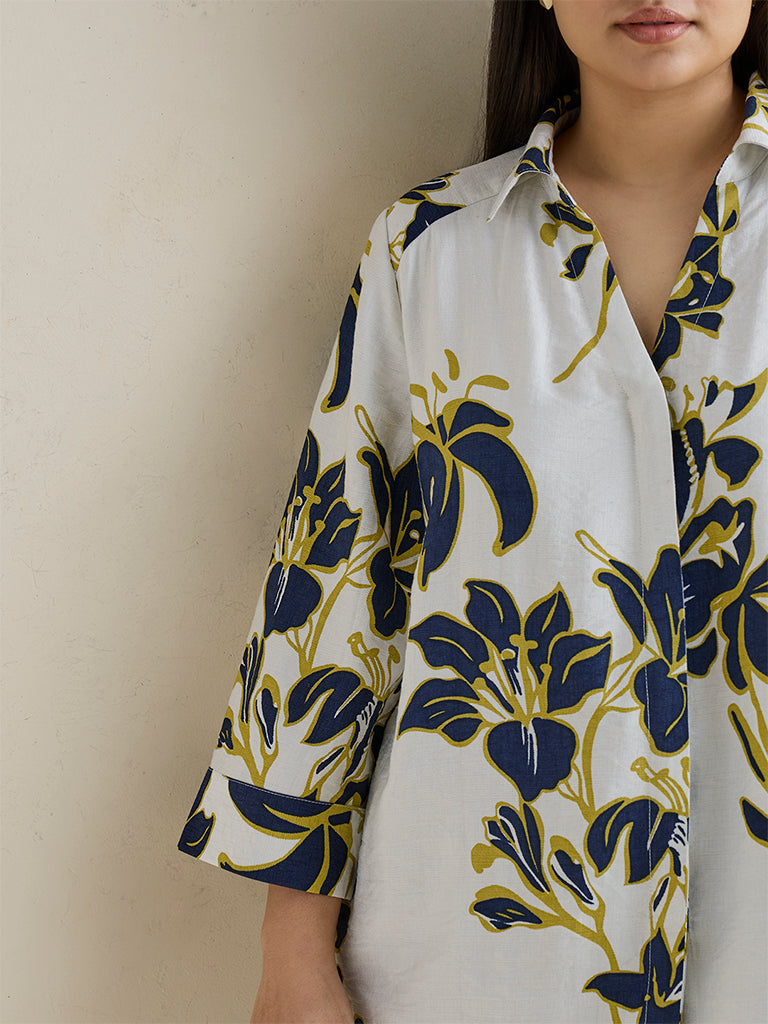 Gia White Floral Printed Cotton Shirt