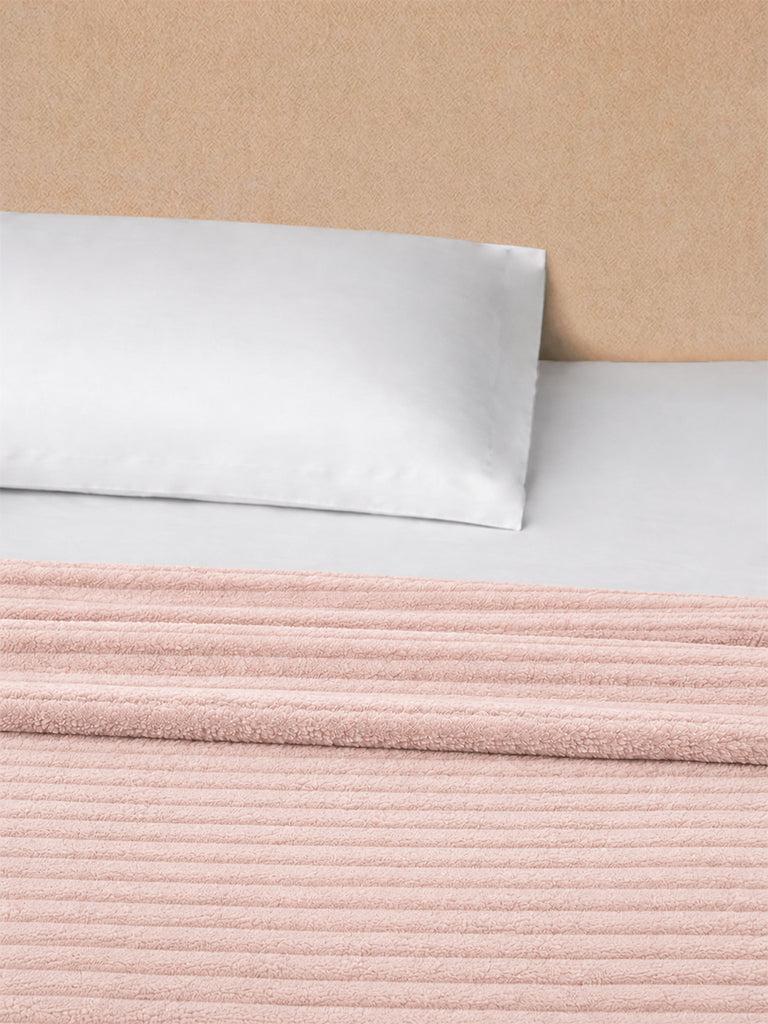 Westside Home Pink Ribbed-Textured Queen Bed Fleece Blanket