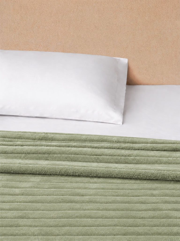 Westside Home Sage Fleece Ribbed Single Bed AC Blanket