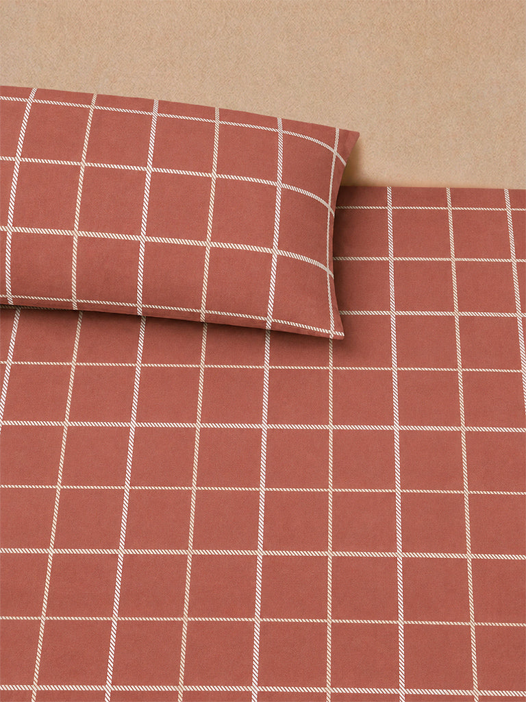 Westside Home Rust Checkered Queen Fitted Bed Sheet Set