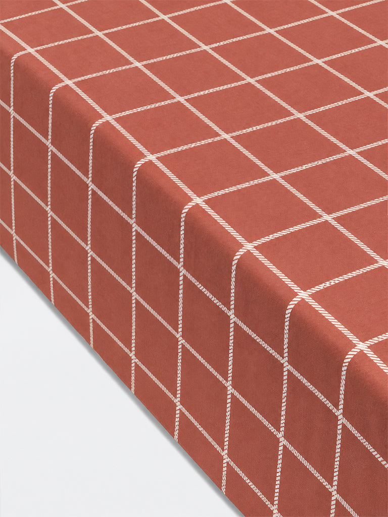 Westside Home Rust Checkered Queen Fitted Bed Sheet Set