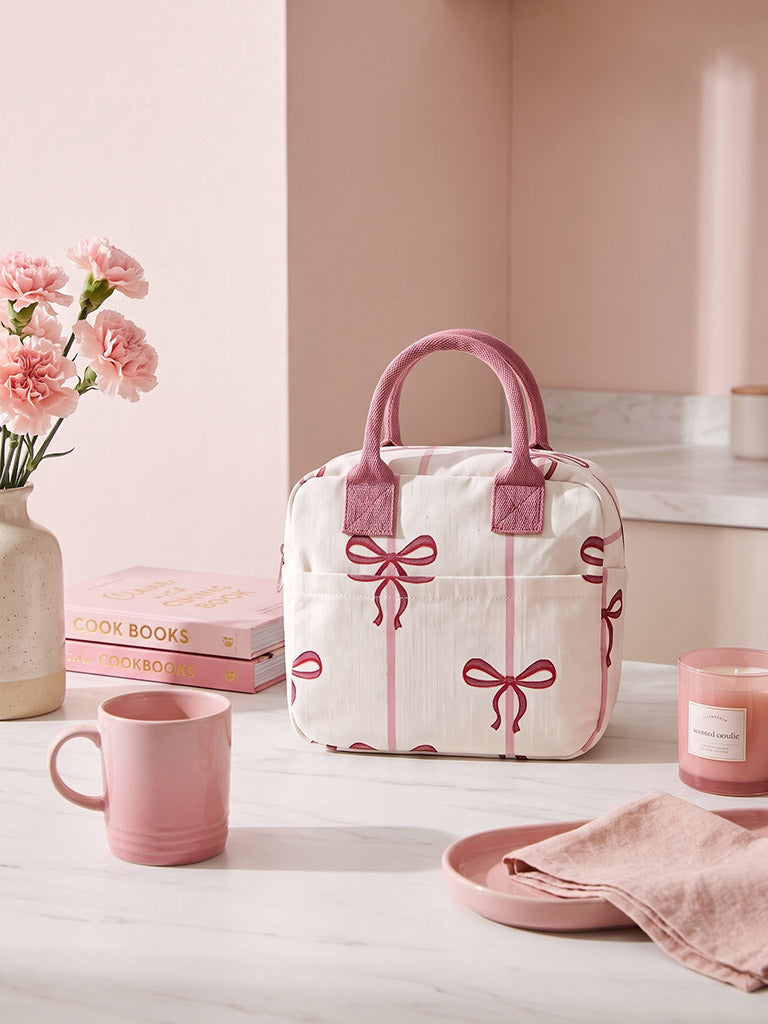 Westside Home White Bow Printed Lunch Bag