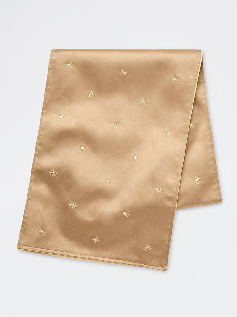 Westside Home Beige Embroidered Satin Table Runner